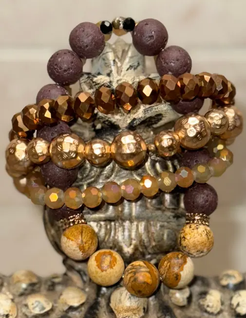 The Autumn Ember Luxe Stack, five bracelets layered together